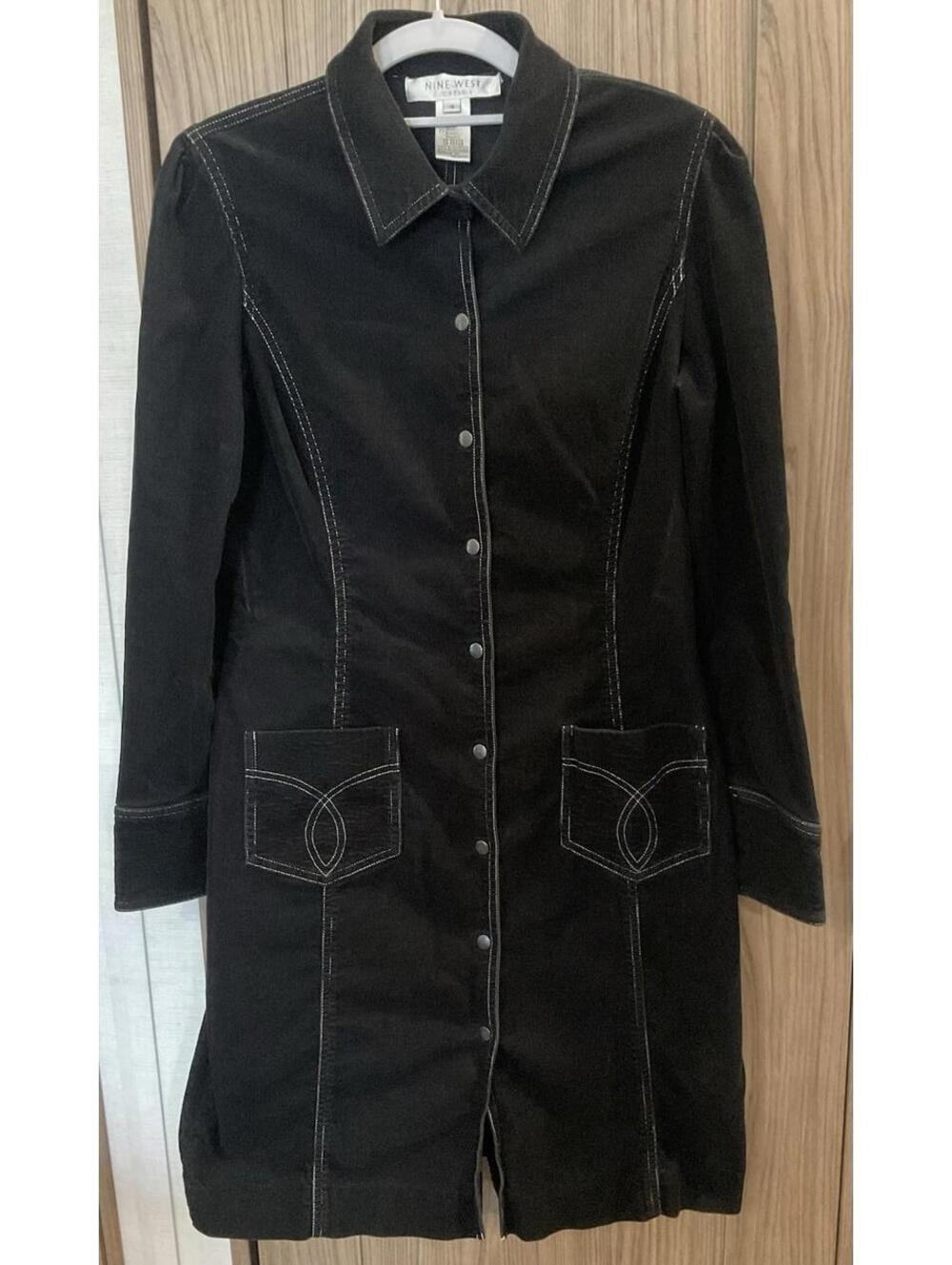 Nine West Womens Long Sleeve Black Corduroy Snap Up Dress Size 4